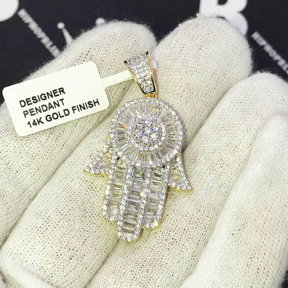 Baguette Hamsa CZ Hip Hop Bling Bling Pendant