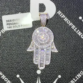 Baguette Hamsa CZ Hip Hop Bling Bling Pendant