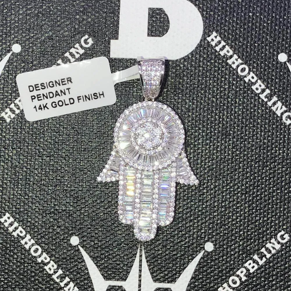 Baguette Hamsa CZ Hip Hop Bling Bling Pendant