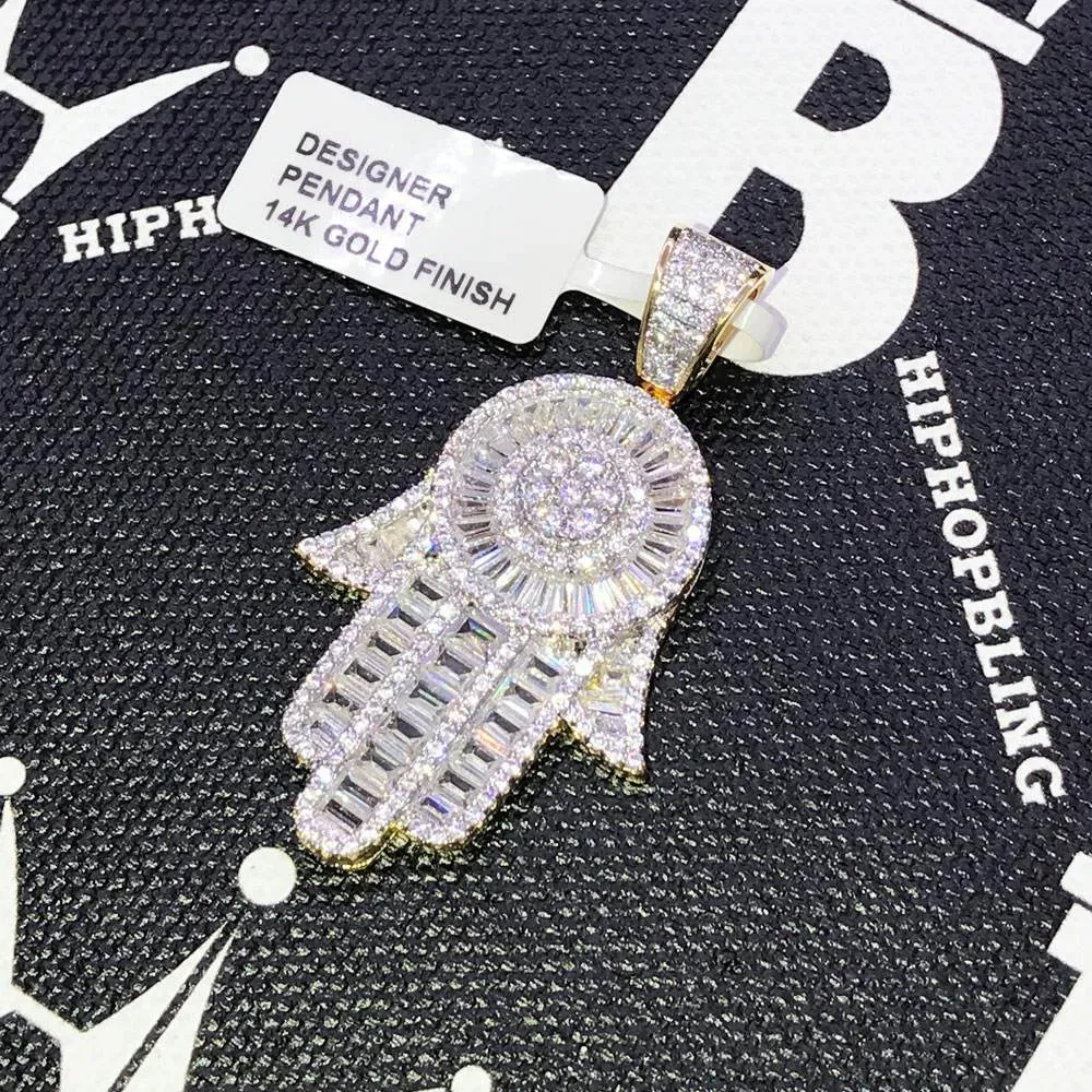 Baguette Hamsa CZ Hip Hop Bling Bling Pendant