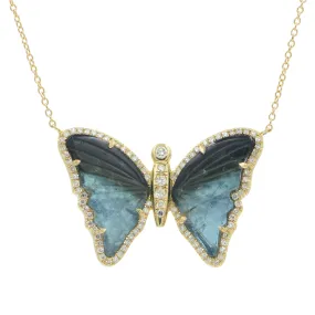 Black and Blue Tourmaline Butterfly Necklace With Diamonds