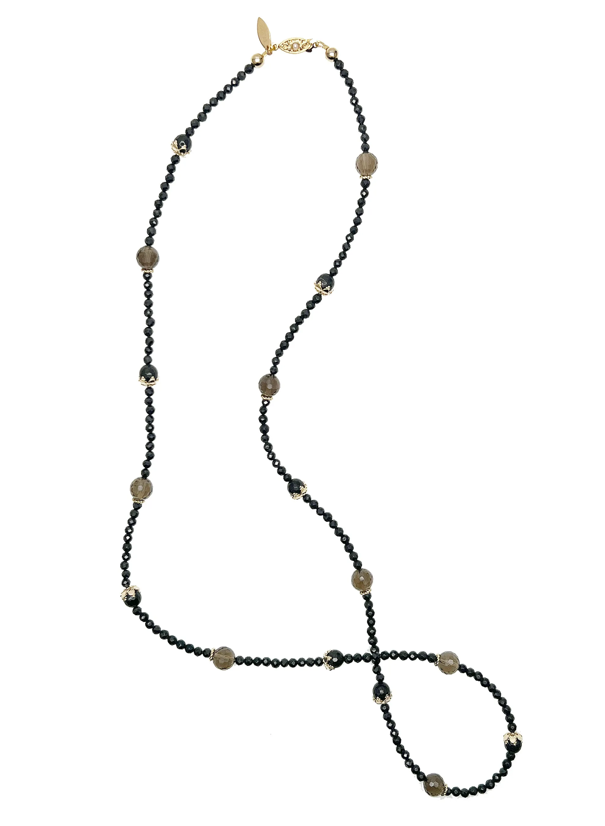 Black Obsidian And Smoky Multi-Way Necklace KN054