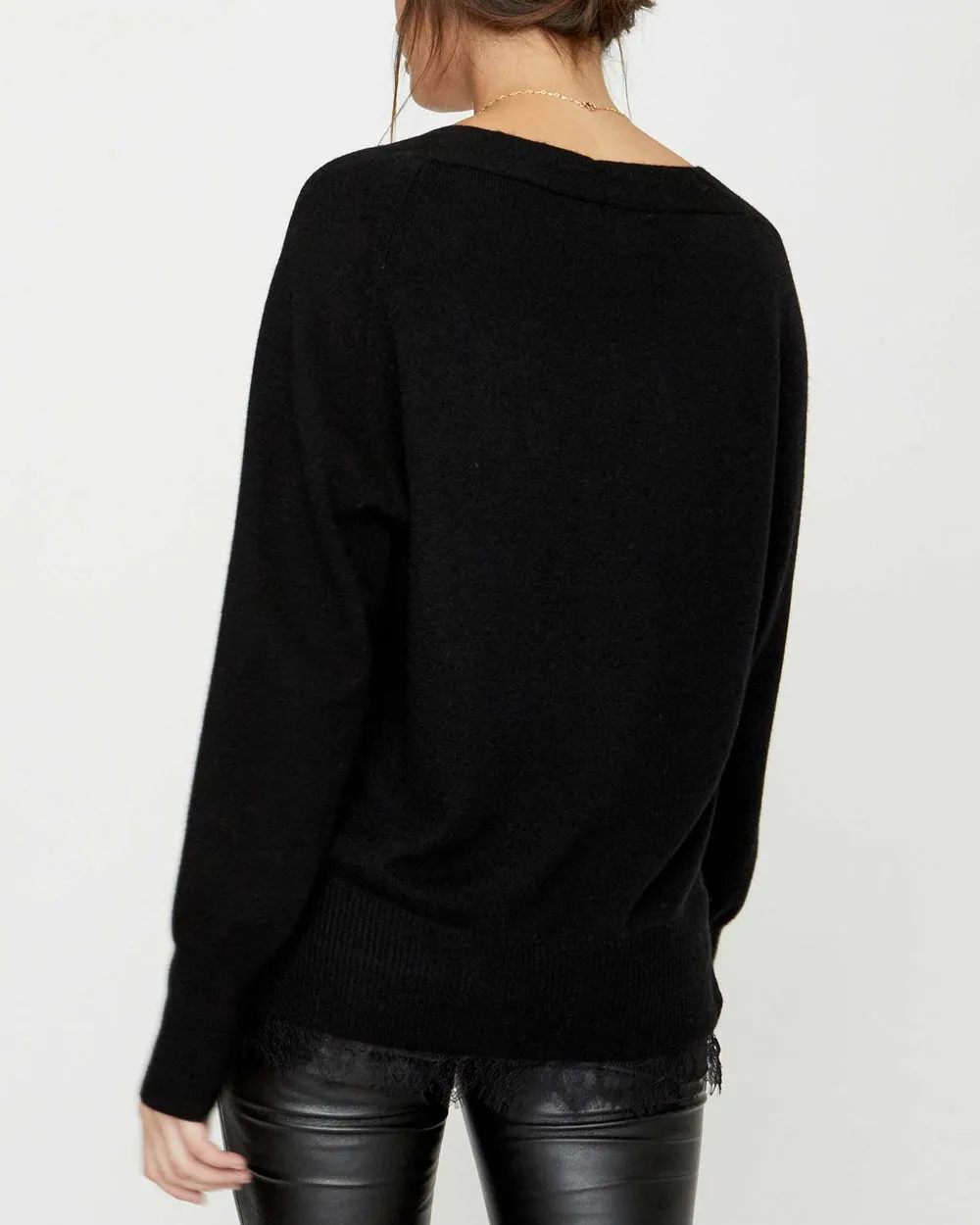 Black Onyx Lace Layered Vee Pullover