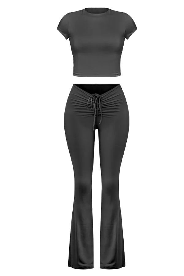 Black Ruched Flare Pants & Top Set