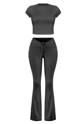 Black Ruched Flare Pants & Top Set