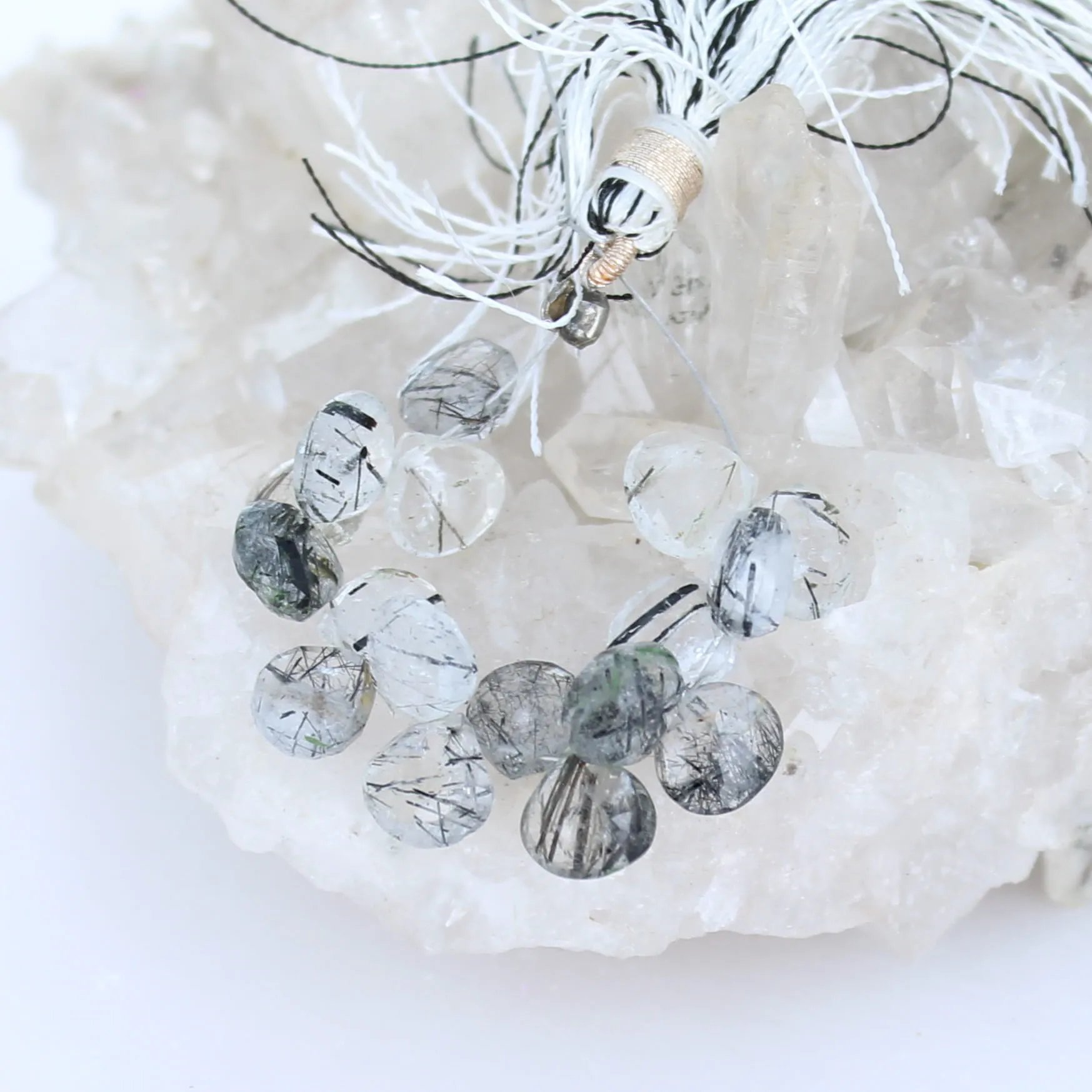 Black Rutilated Quartz Faceted Briolettes 16Pcs