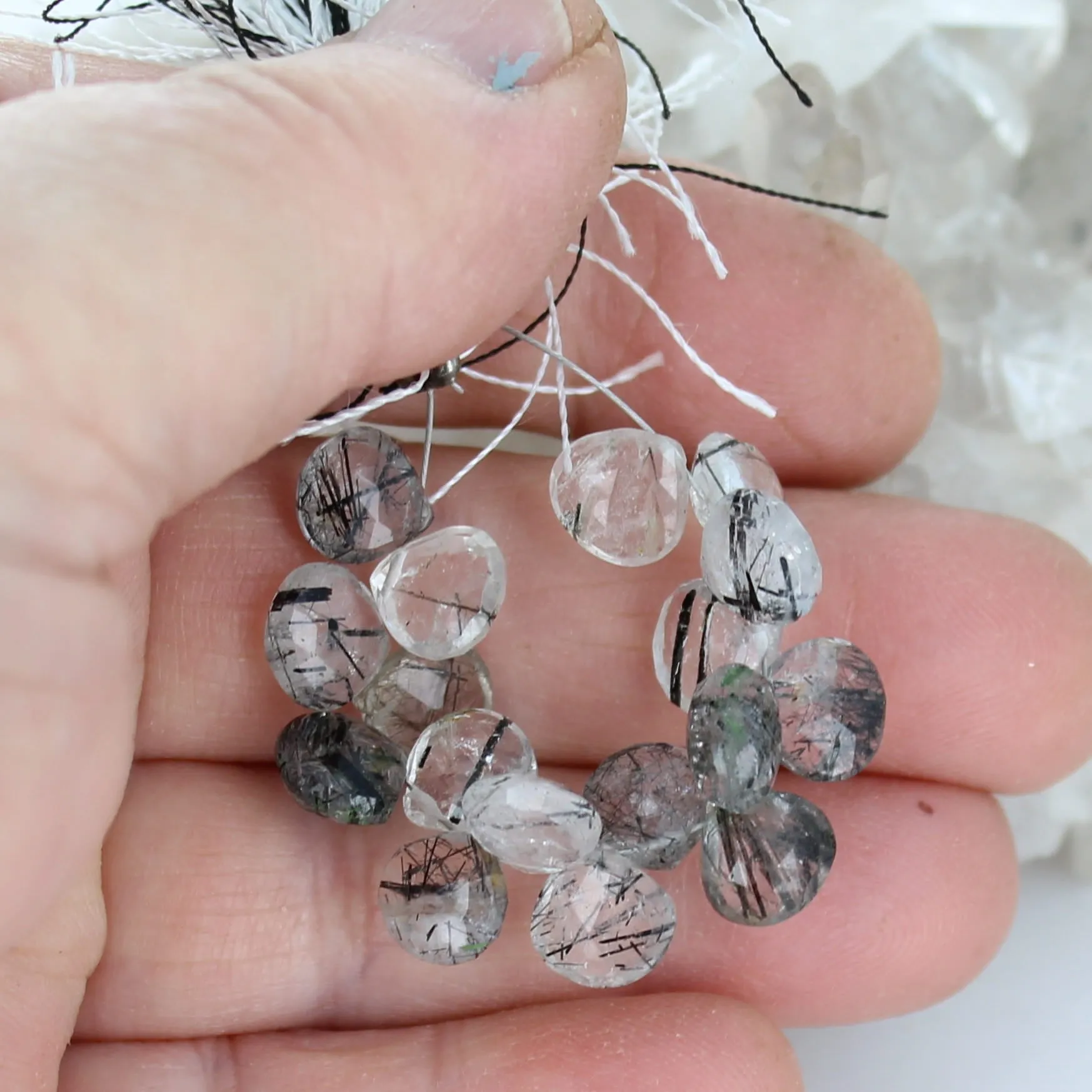 Black Rutilated Quartz Faceted Briolettes 16Pcs