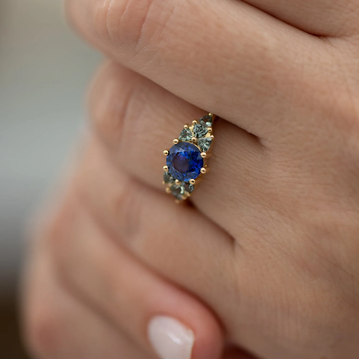 Blue and Teal Sapphire Cluster Ring