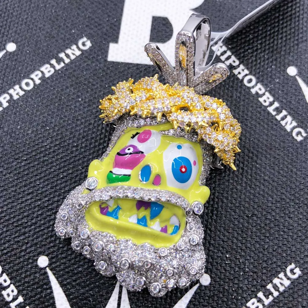 Cartoon Jesus Yellow Face VVS CZ Iced Out Pendant