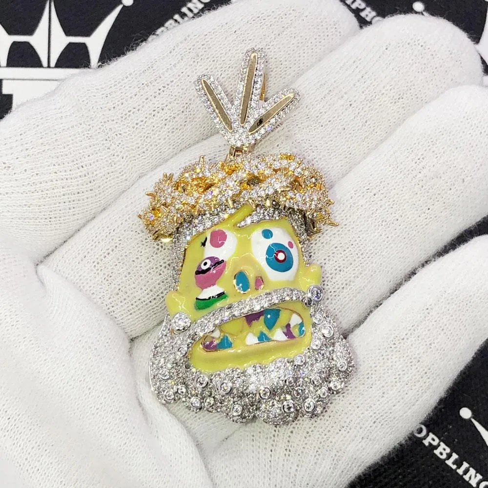 Cartoon Jesus Yellow Face VVS CZ Iced Out Pendant