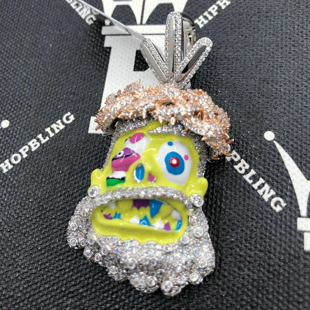 Cartoon Jesus Yellow Face VVS CZ Iced Out Pendant