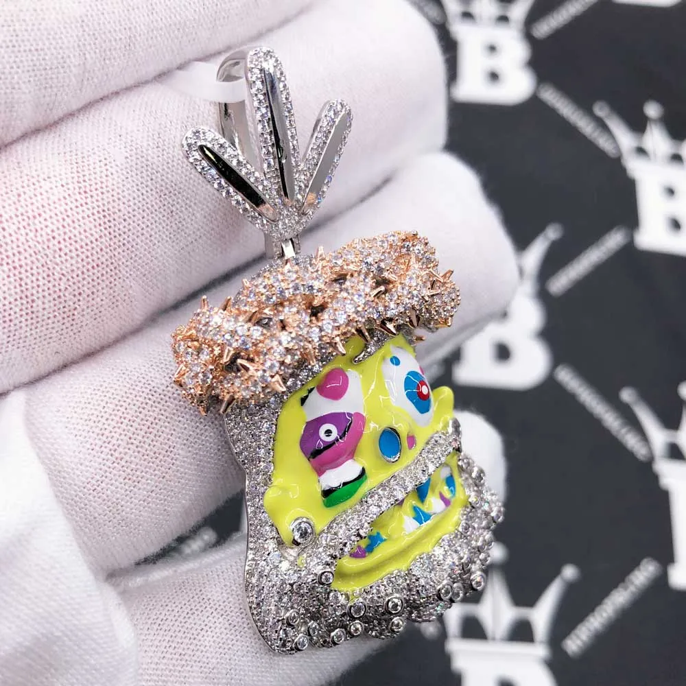 Cartoon Jesus Yellow Face VVS CZ Iced Out Pendant