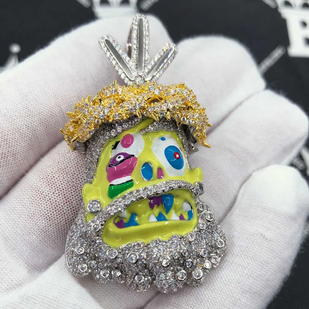 Cartoon Jesus Yellow Face VVS CZ Iced Out Pendant