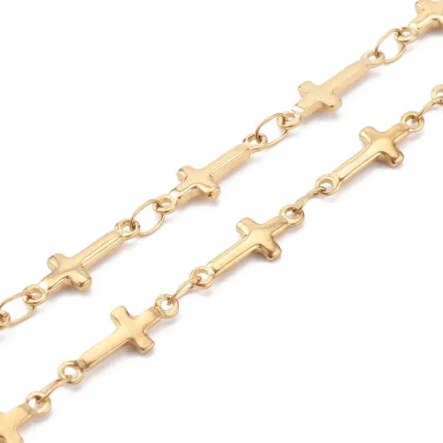 Chain Necklace, 304 Stainless Steel, Golden, Decorative Cross Link Chain, With Extender Chain, 42.2cm