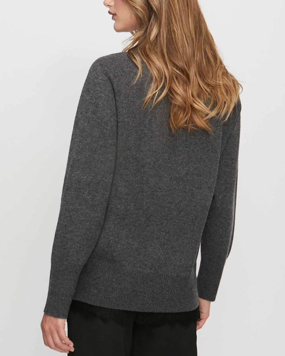 Charcoal Melange Lace Layered Vee Pullover