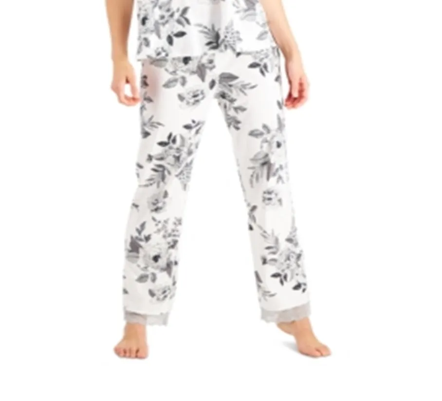 Charter Club Women's Printed Lace Trim Pajamas Set  White Size X-Large