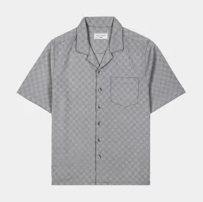 Checkered Knit Mens Short Sleeve Shirt (Grey)