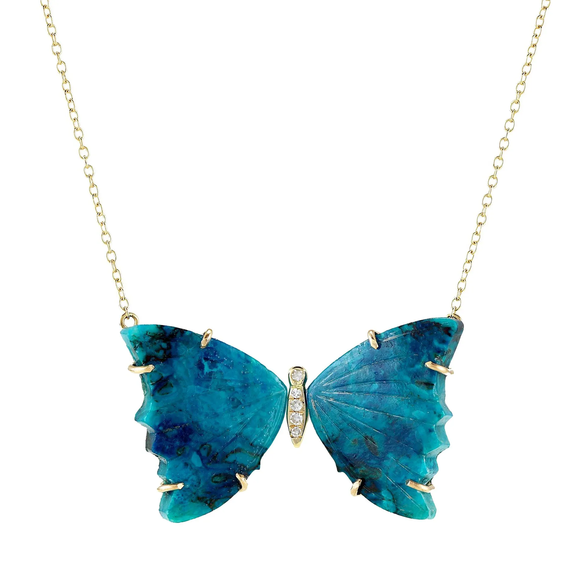 Chrysocolla Butterfly Necklace With Diamonds