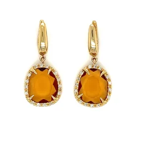 Citrine Dangle Earrings with Thirty Diamonds  in 14K Yellow Gold