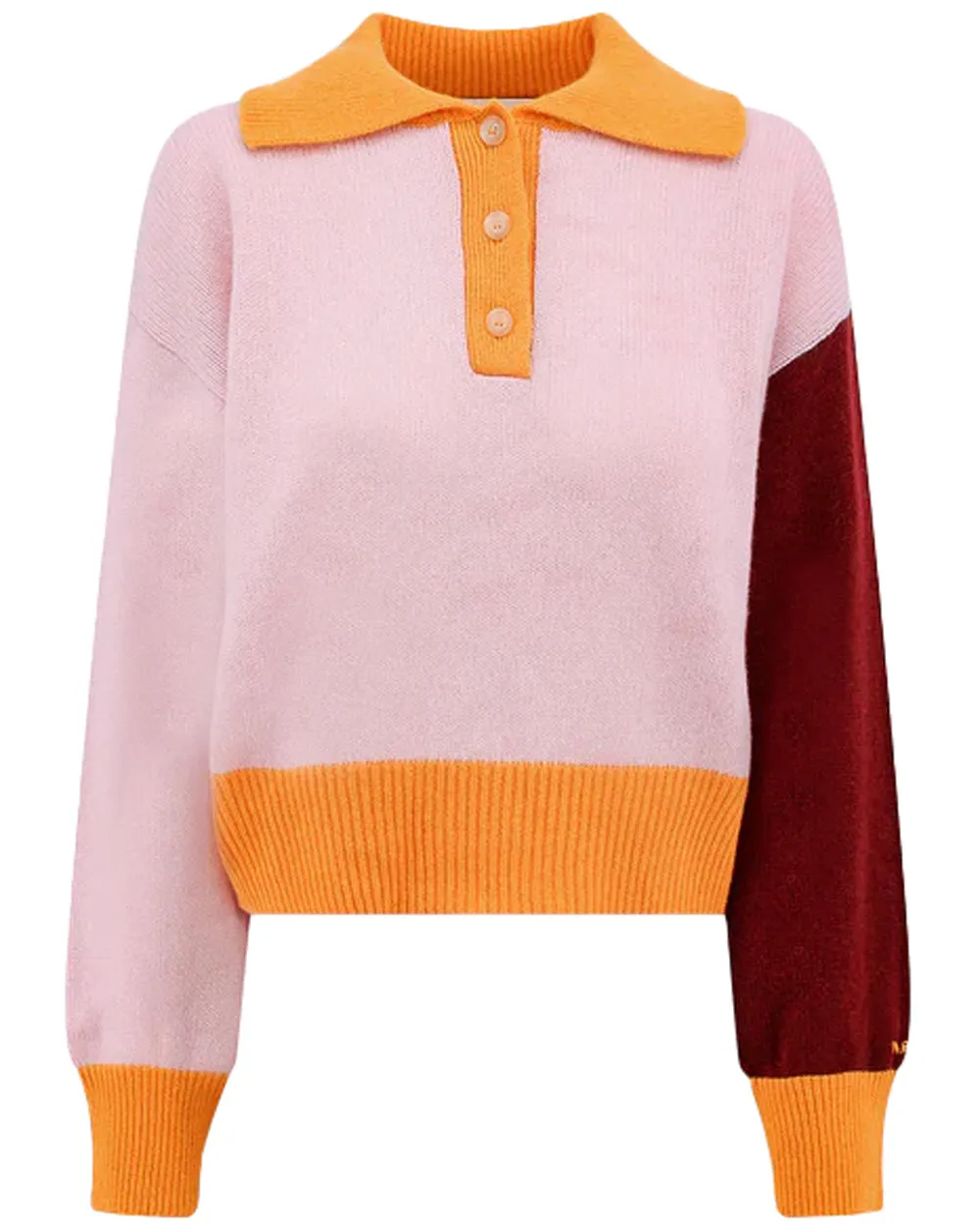 Colorblock Polo Neck Pullover