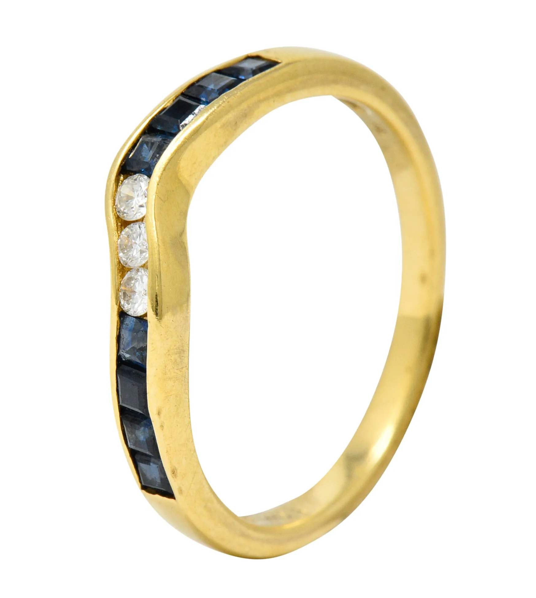 Contemporary 0.50 CTW Sapphire Diamond 18 Karat Gold Chevron Band Ring