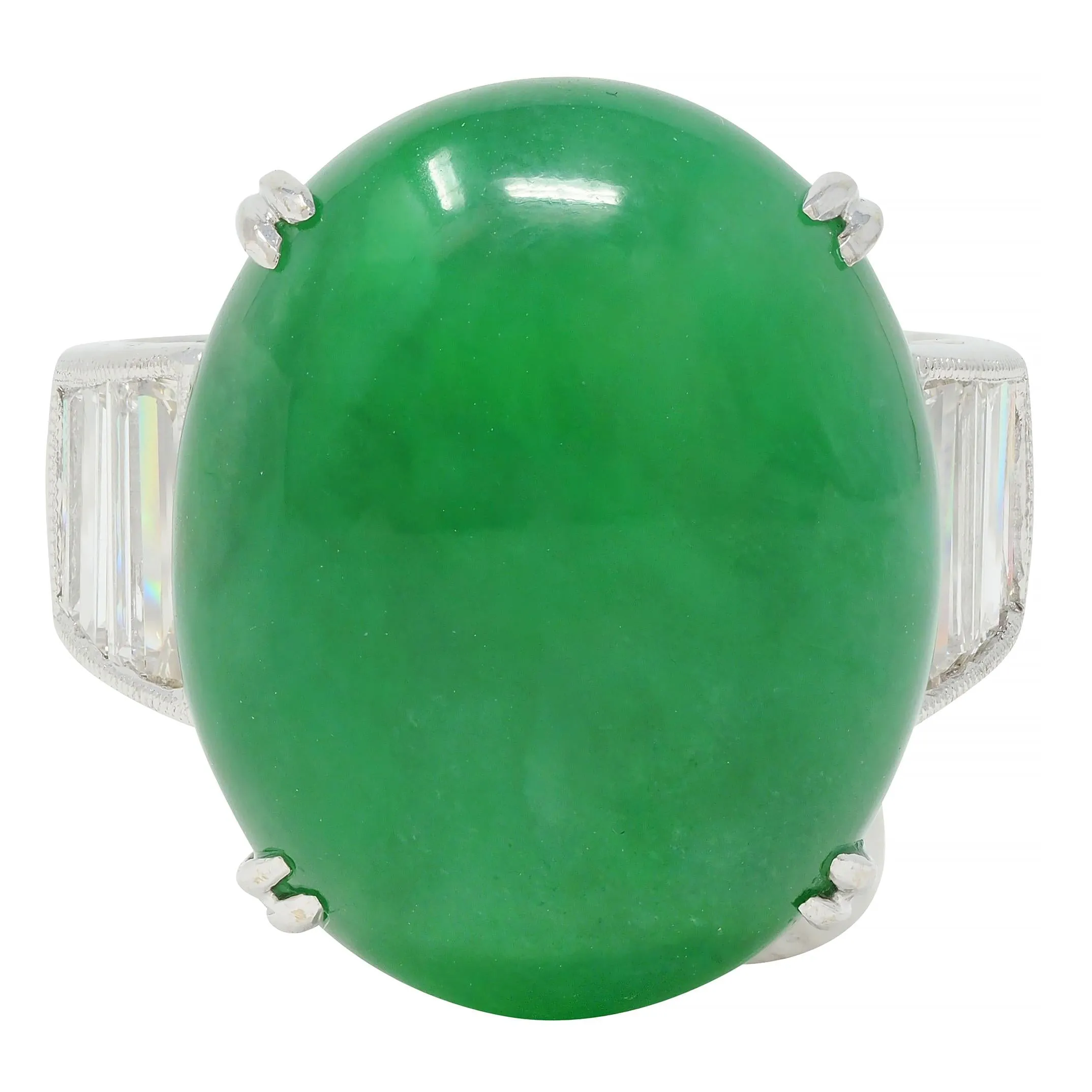 Contemporary 1.32 CTW Diamond Natural Jadeite Jade 18 Karat White Gold Ring GIA