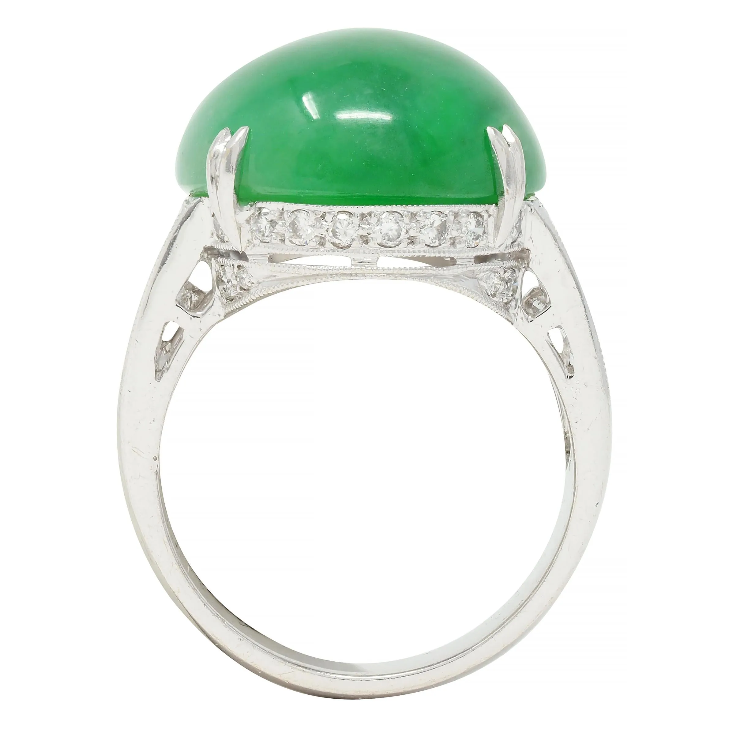 Contemporary 1.32 CTW Diamond Natural Jadeite Jade 18 Karat White Gold Ring GIA