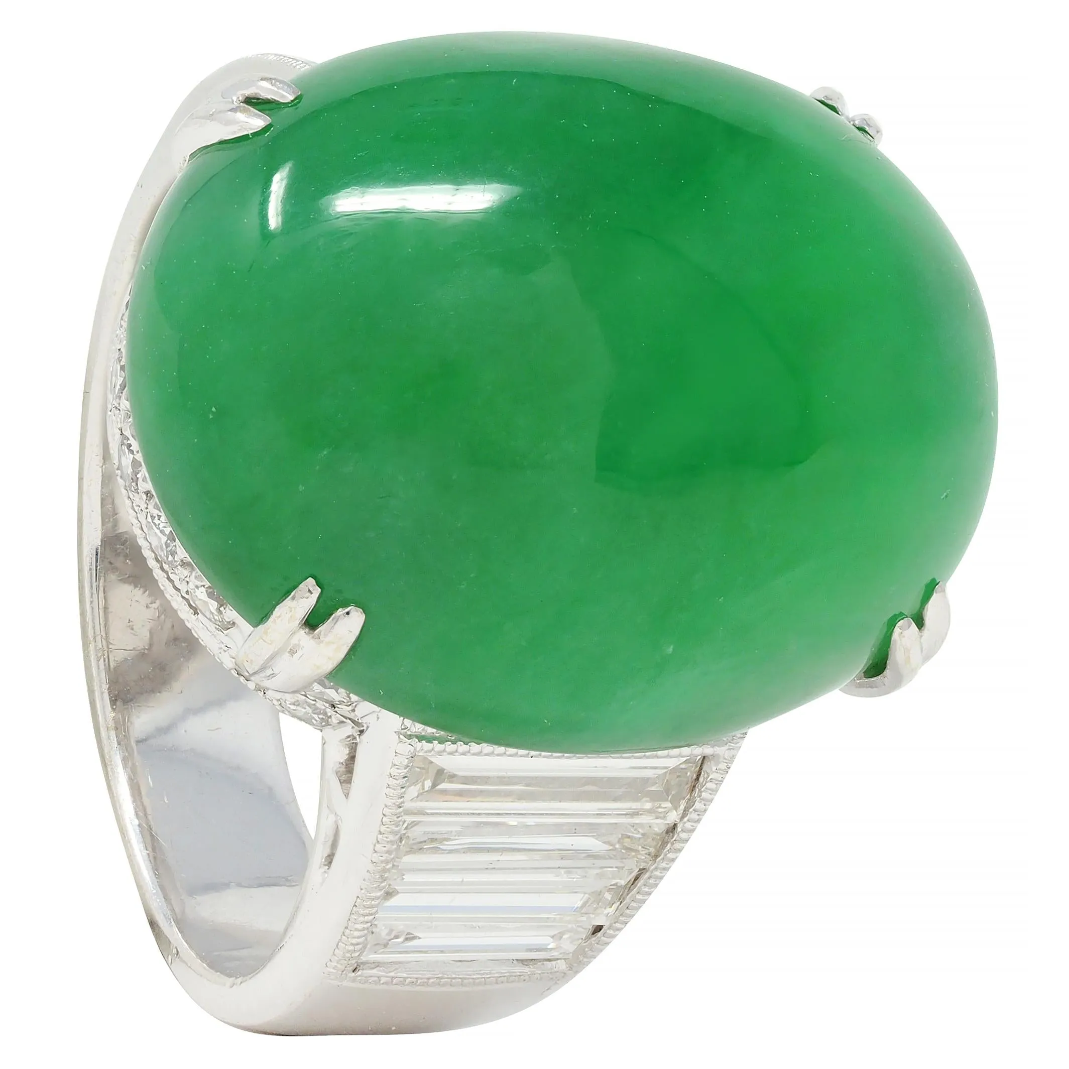 Contemporary 1.32 CTW Diamond Natural Jadeite Jade 18 Karat White Gold Ring GIA