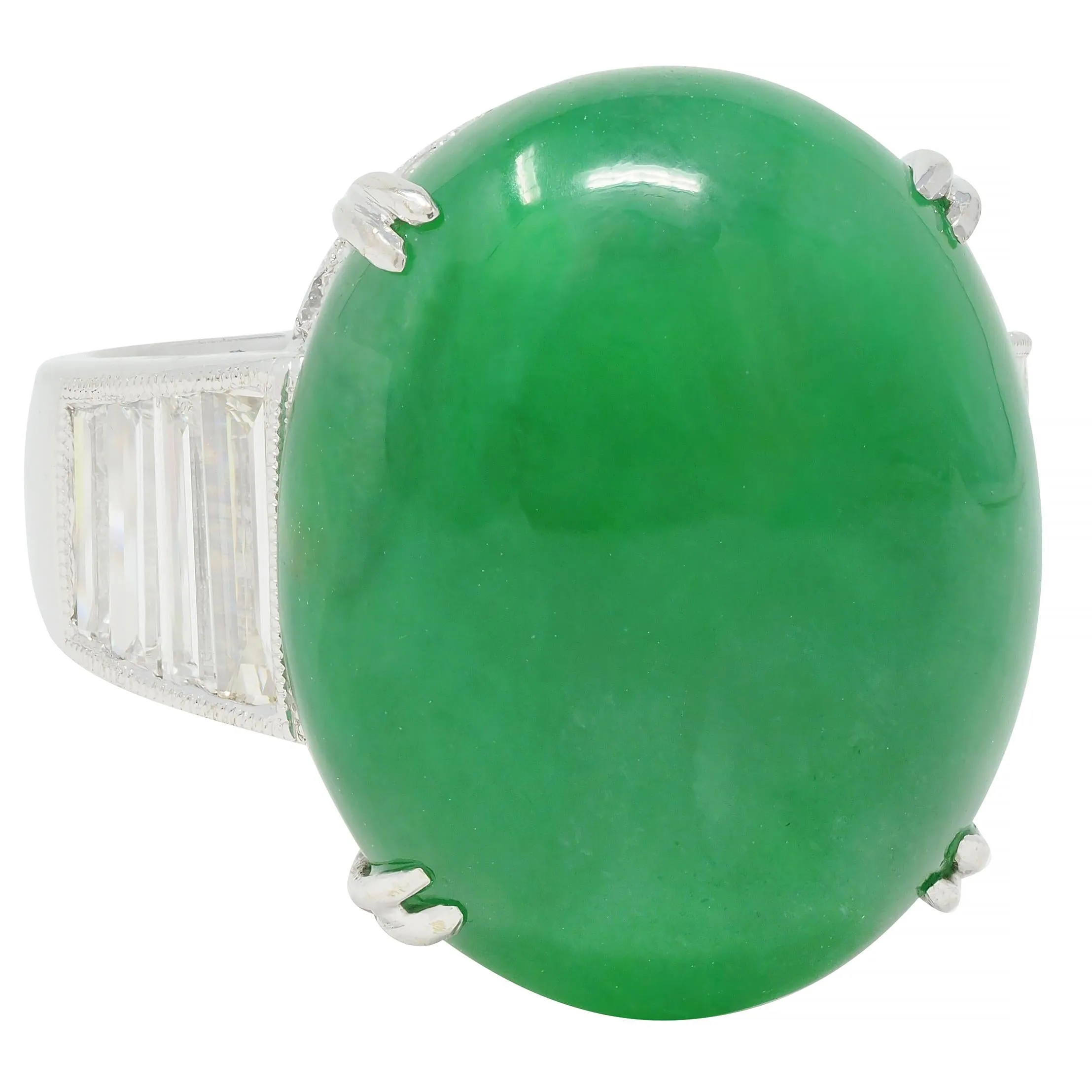 Contemporary 1.32 CTW Diamond Natural Jadeite Jade 18 Karat White Gold Ring GIA