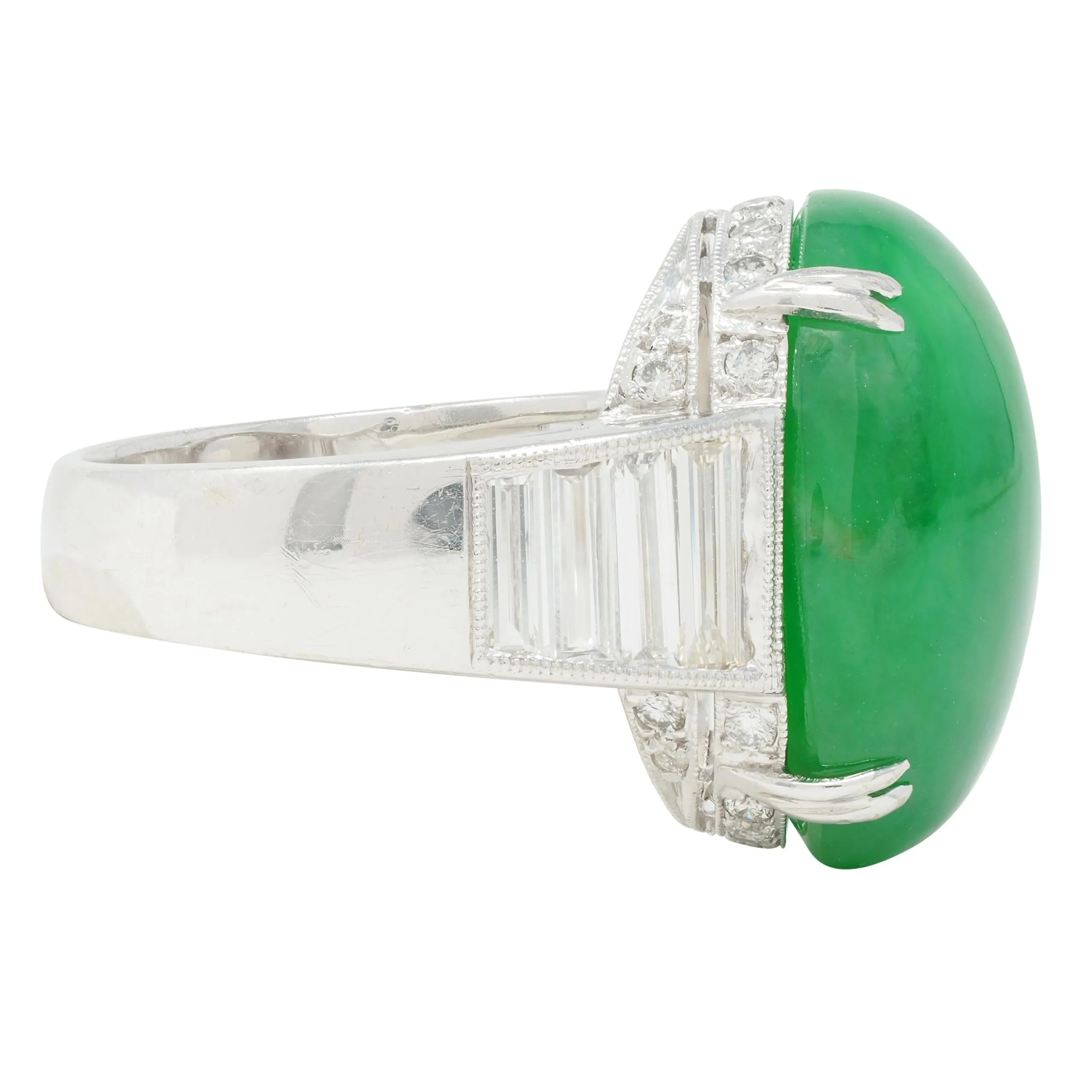 Contemporary 1.32 CTW Diamond Natural Jadeite Jade 18 Karat White Gold Ring GIA