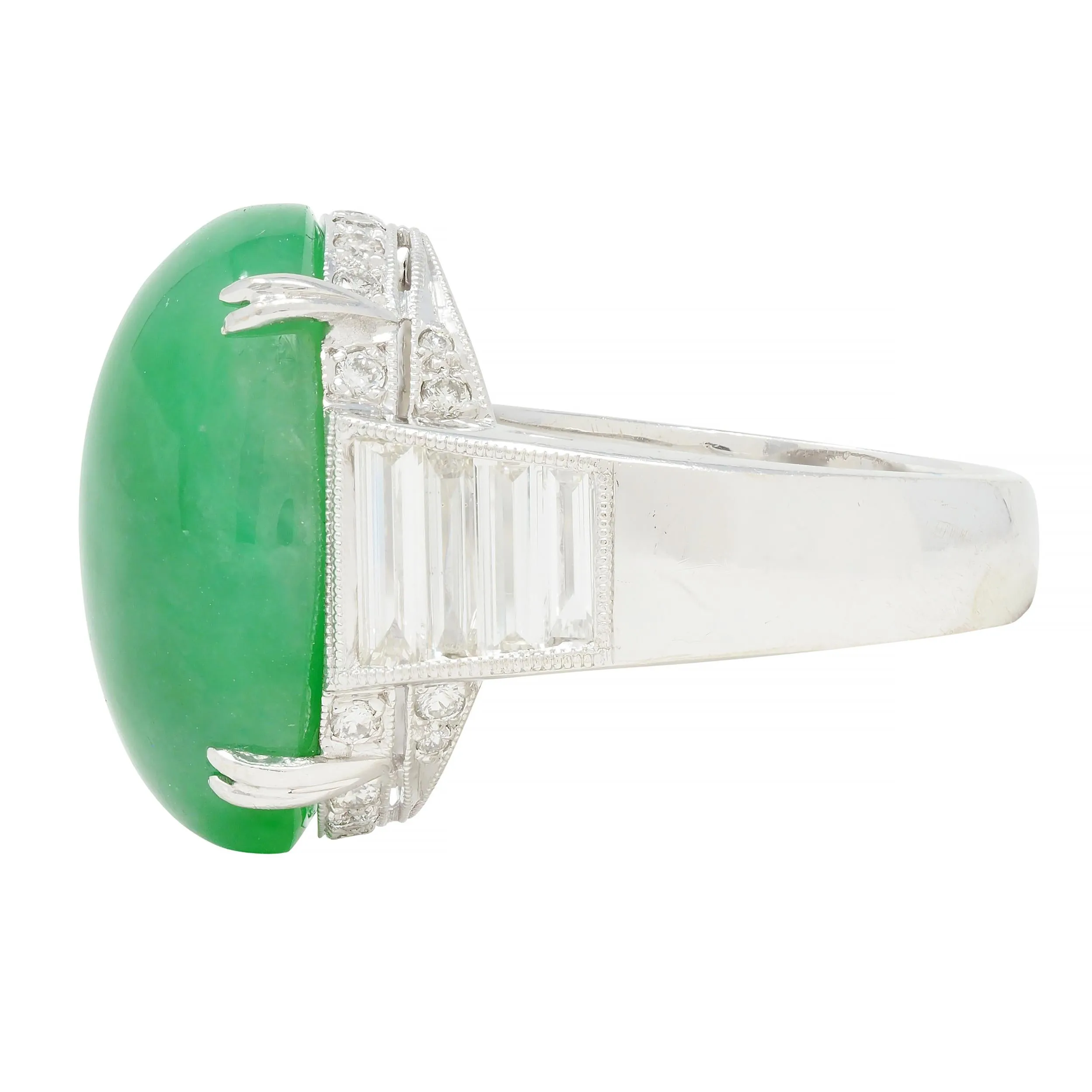 Contemporary 1.32 CTW Diamond Natural Jadeite Jade 18 Karat White Gold Ring GIA