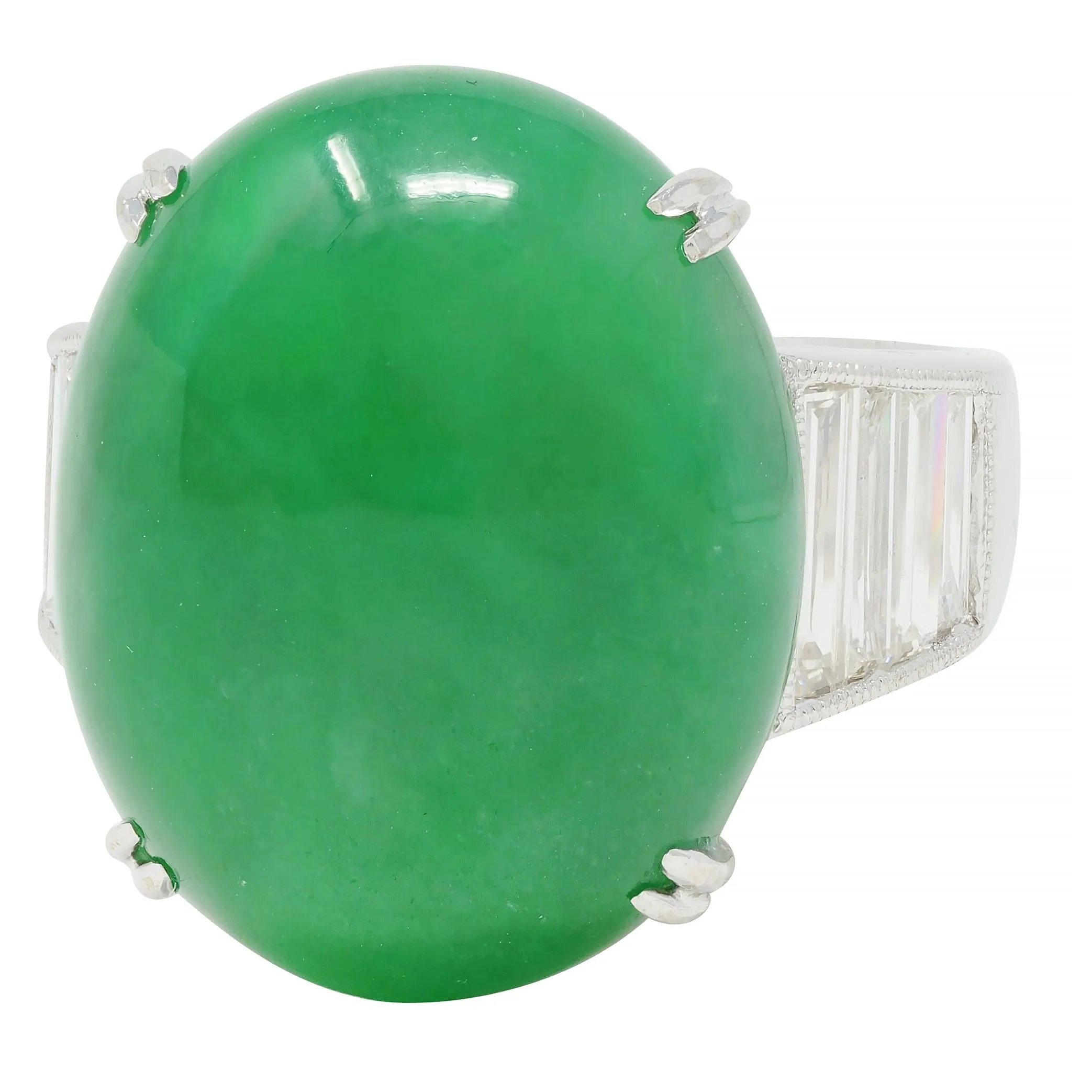 Contemporary 1.32 CTW Diamond Natural Jadeite Jade 18 Karat White Gold Ring GIA