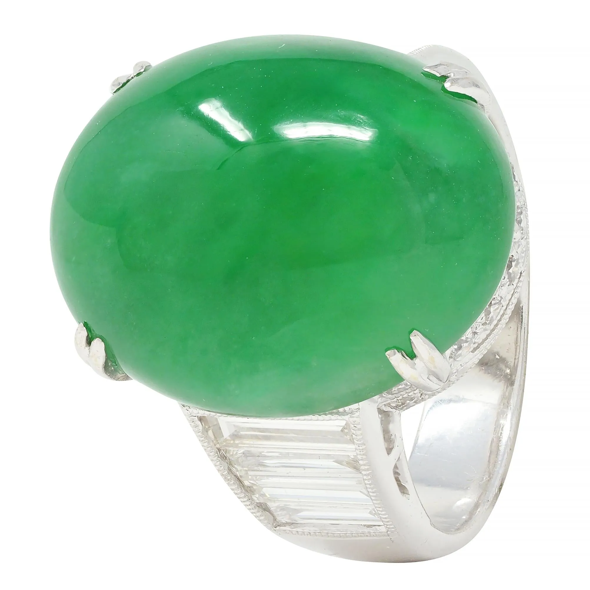 Contemporary 1.32 CTW Diamond Natural Jadeite Jade 18 Karat White Gold Ring GIA