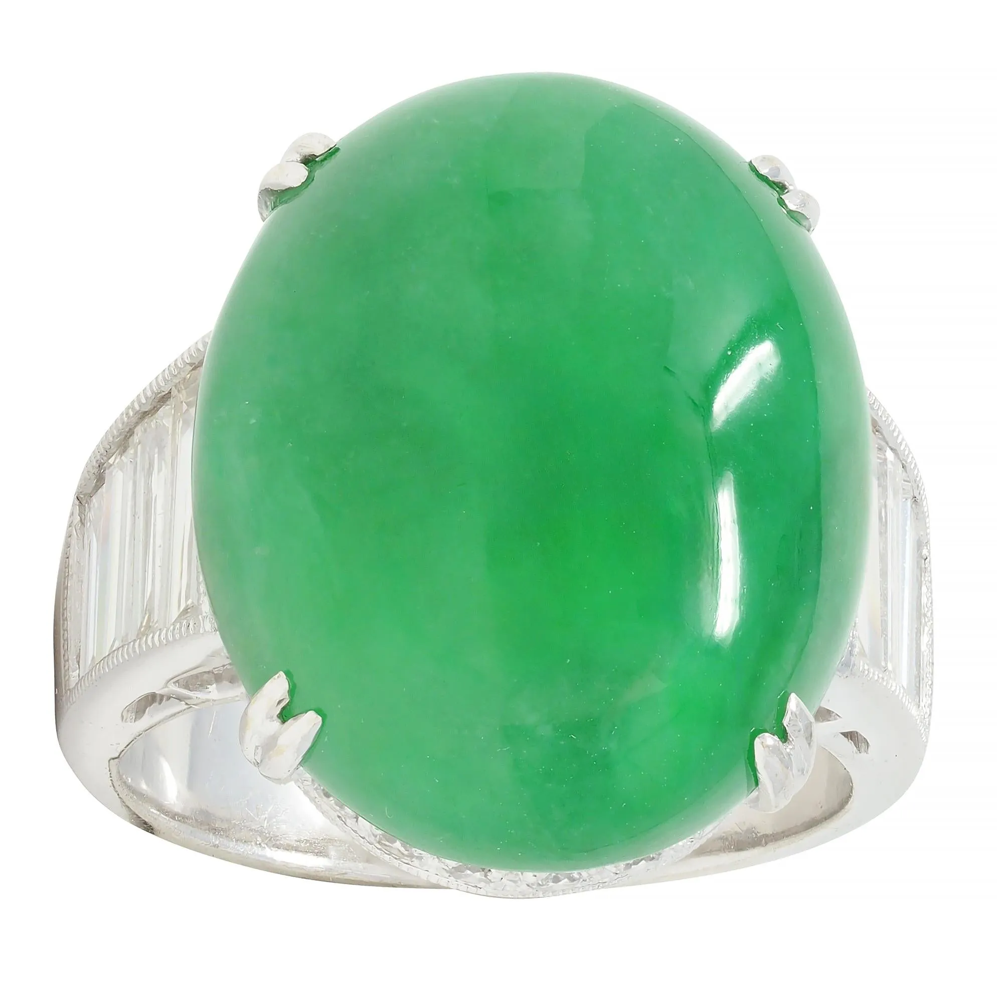 Contemporary 1.32 CTW Diamond Natural Jadeite Jade 18 Karat White Gold Ring GIA