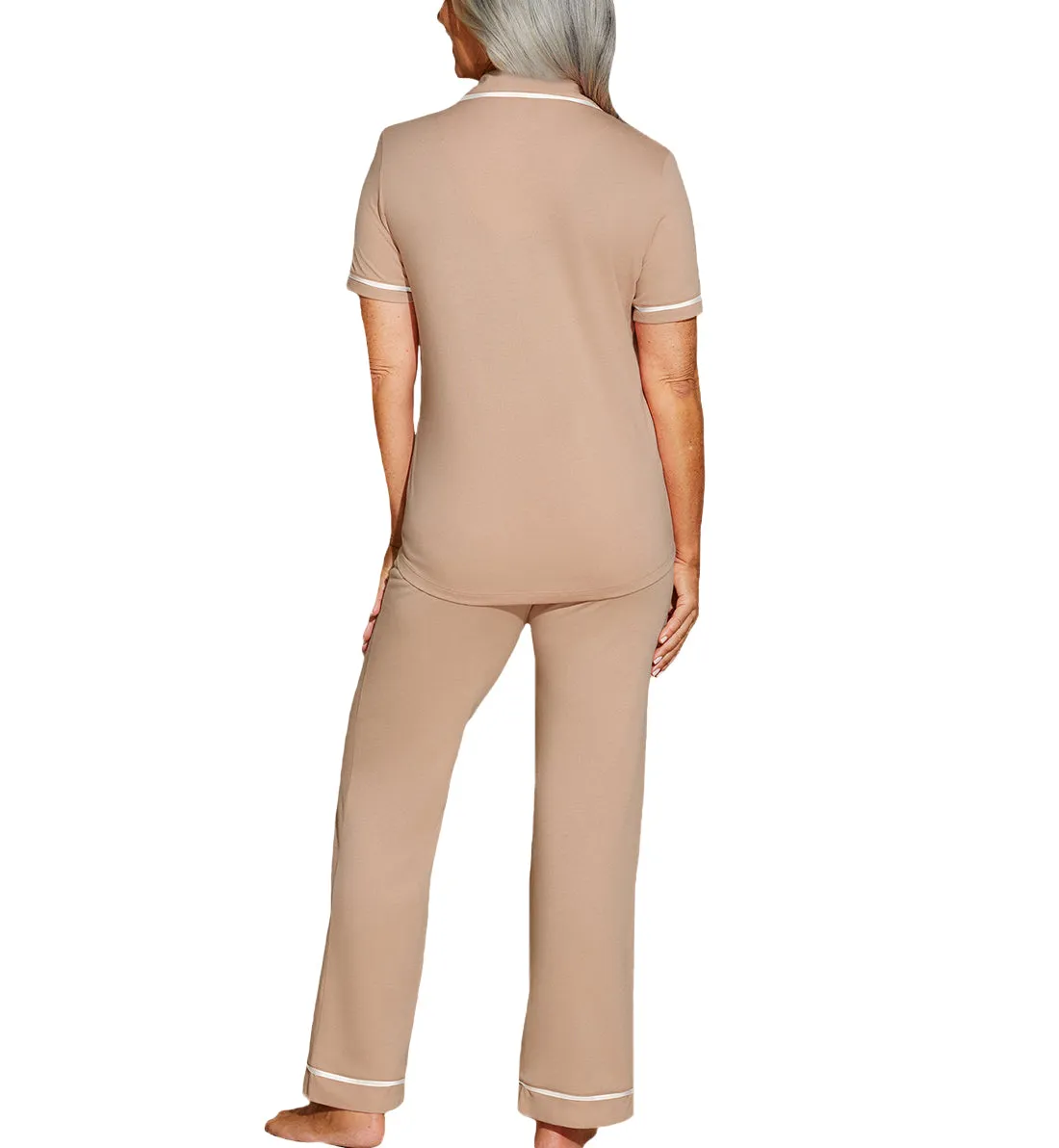 Cosabella Amore Bella Short Sleeve Top & Pant PJ Set (AMORE9645) - Camel/Gold