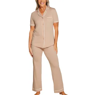 Cosabella Amore Bella Short Sleeve Top & Pant PJ Set (AMORE9645) - Camel/Gold