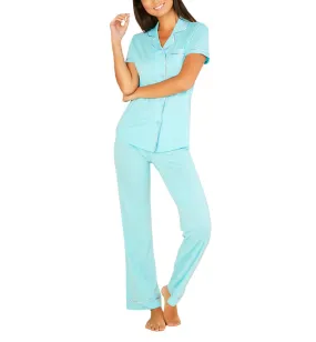 Cosabella Amore Bella Short Sleeve Top & Pant PJ Set (AMORE9645) - Turchese/Blu Venezia