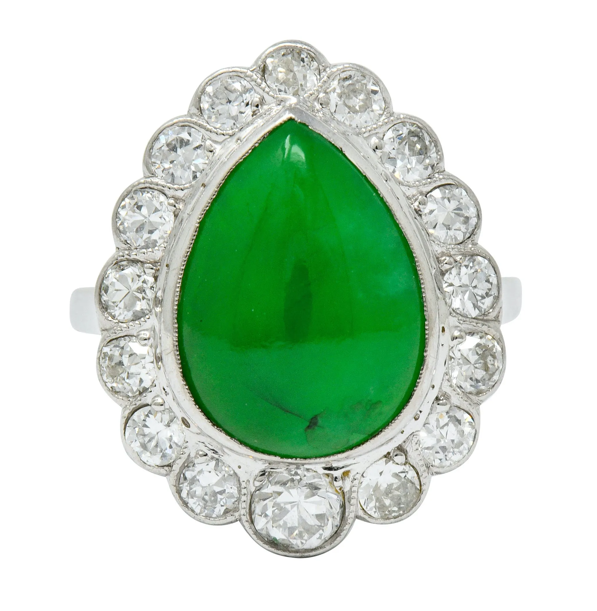 Deco Jadeite Jade Diamond Platinum Pear Cluster Ring GIA