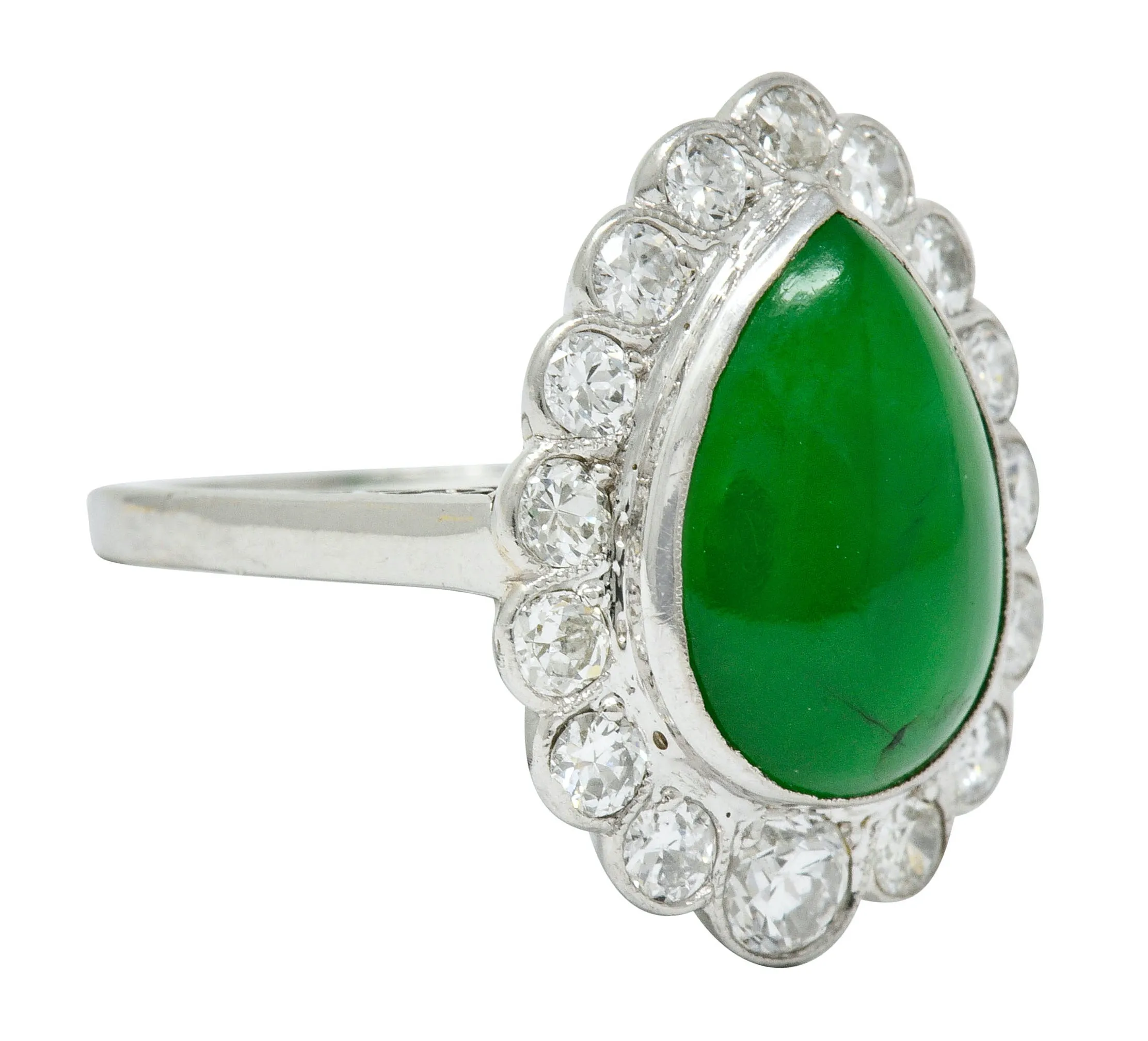 Deco Jadeite Jade Diamond Platinum Pear Cluster Ring GIA