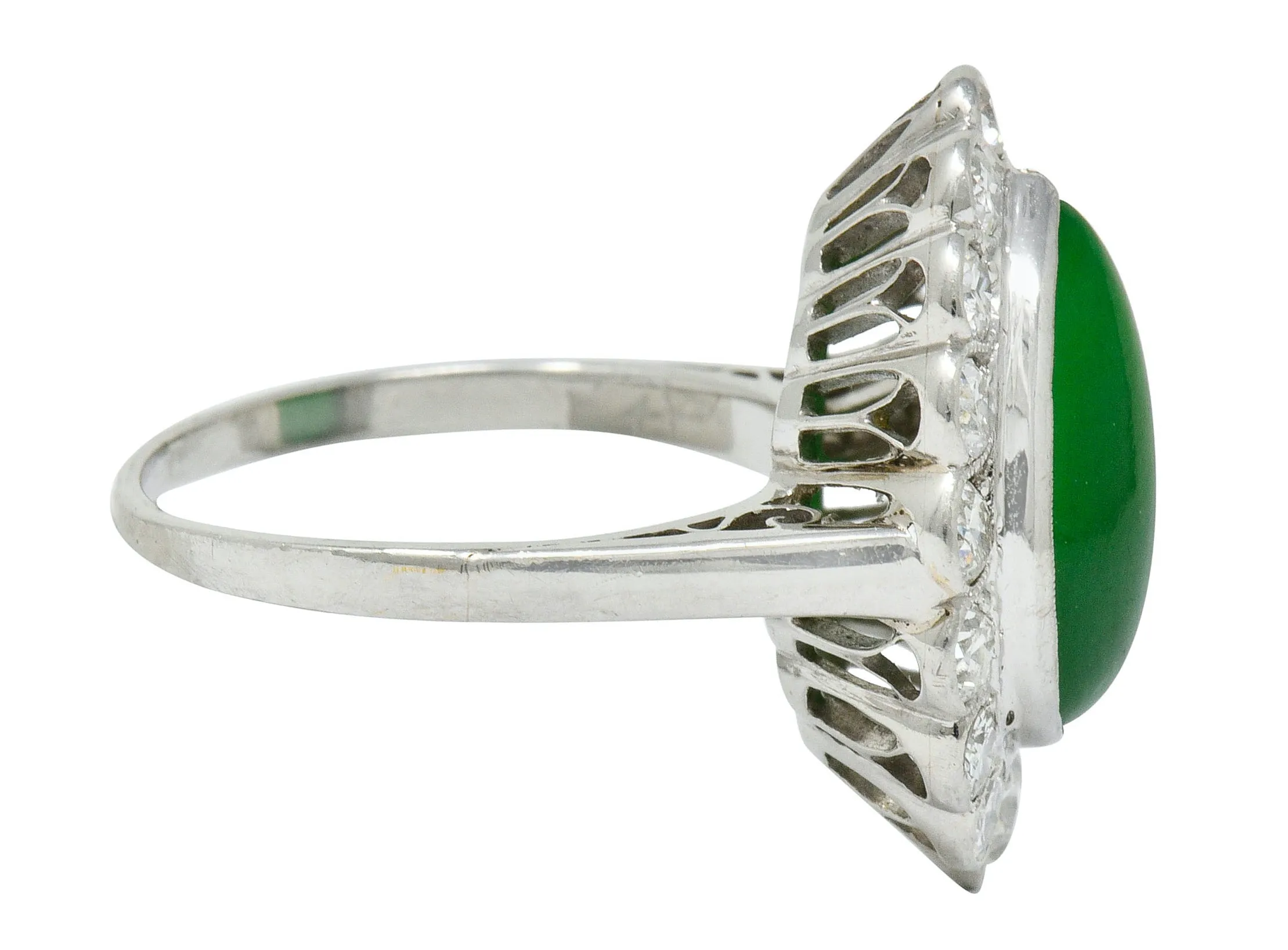 Deco Jadeite Jade Diamond Platinum Pear Cluster Ring GIA