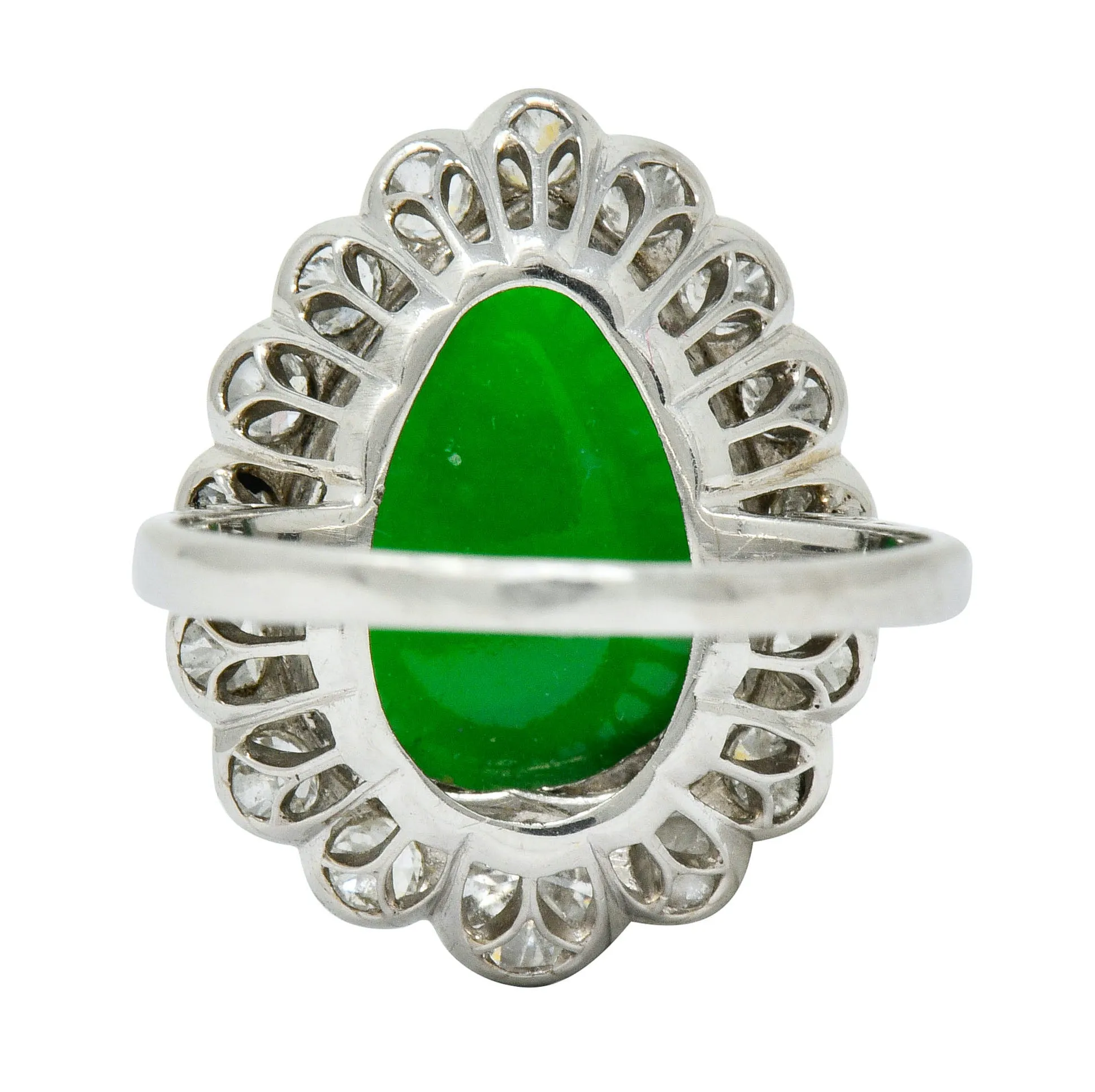 Deco Jadeite Jade Diamond Platinum Pear Cluster Ring GIA