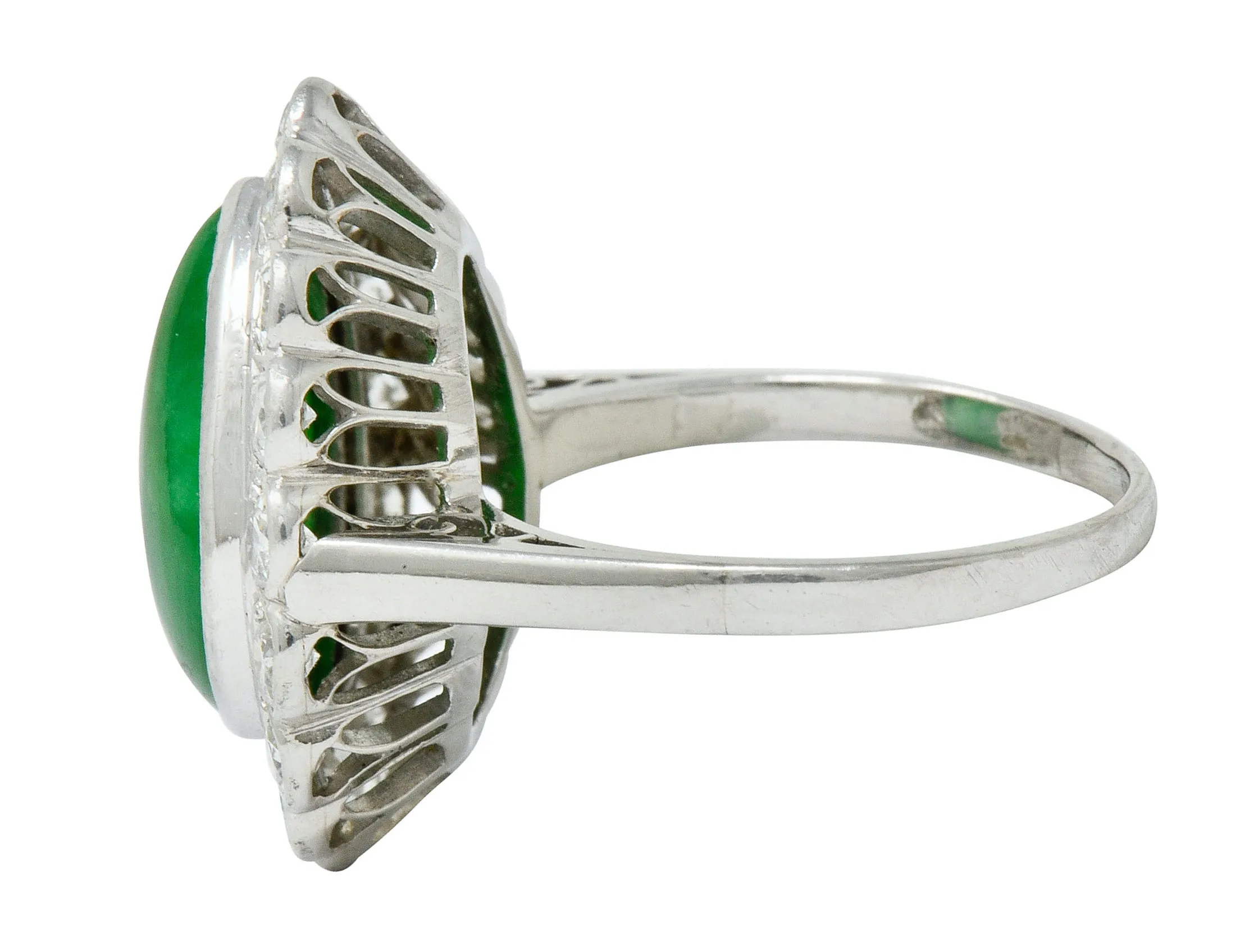 Deco Jadeite Jade Diamond Platinum Pear Cluster Ring GIA