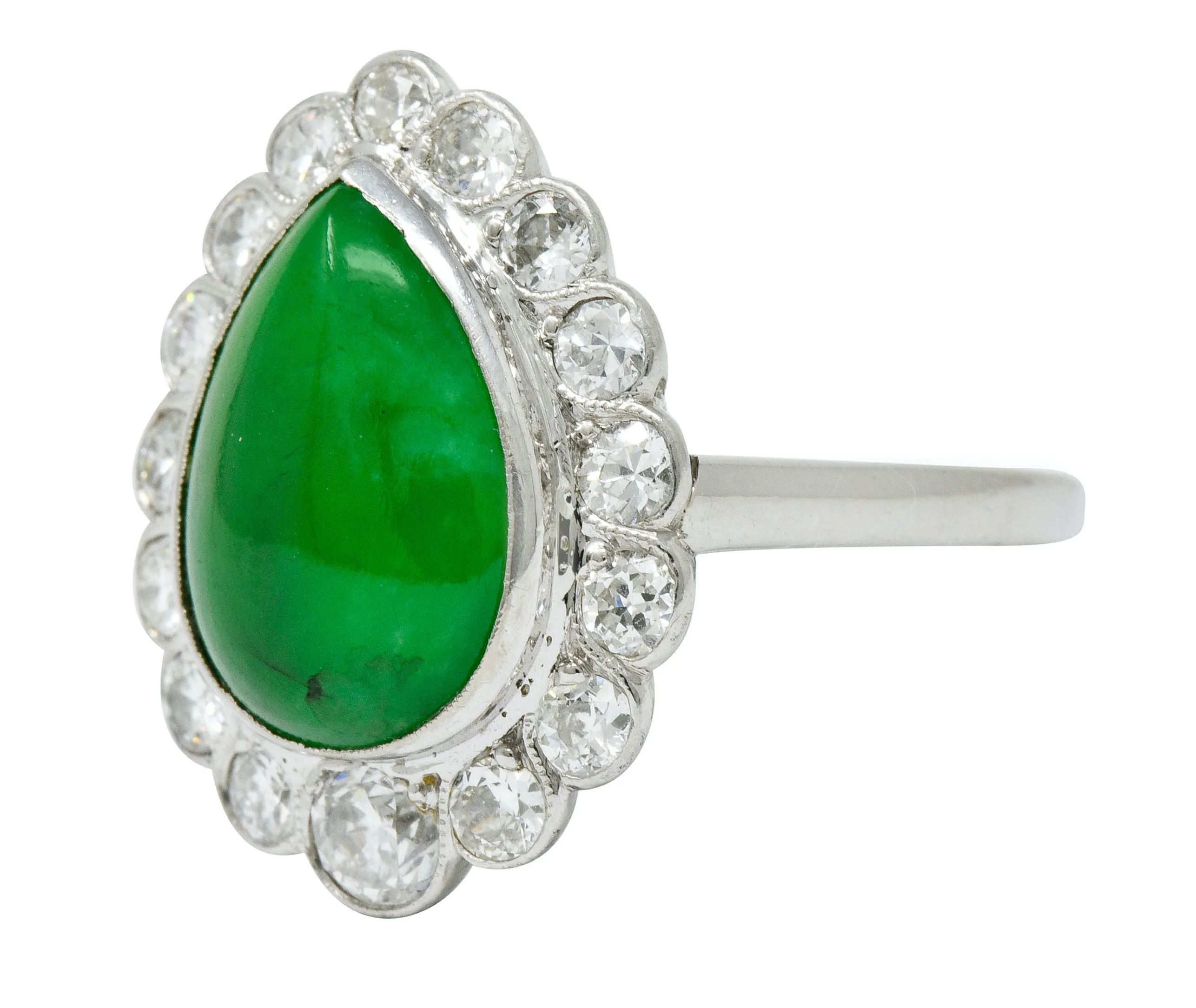 Deco Jadeite Jade Diamond Platinum Pear Cluster Ring GIA