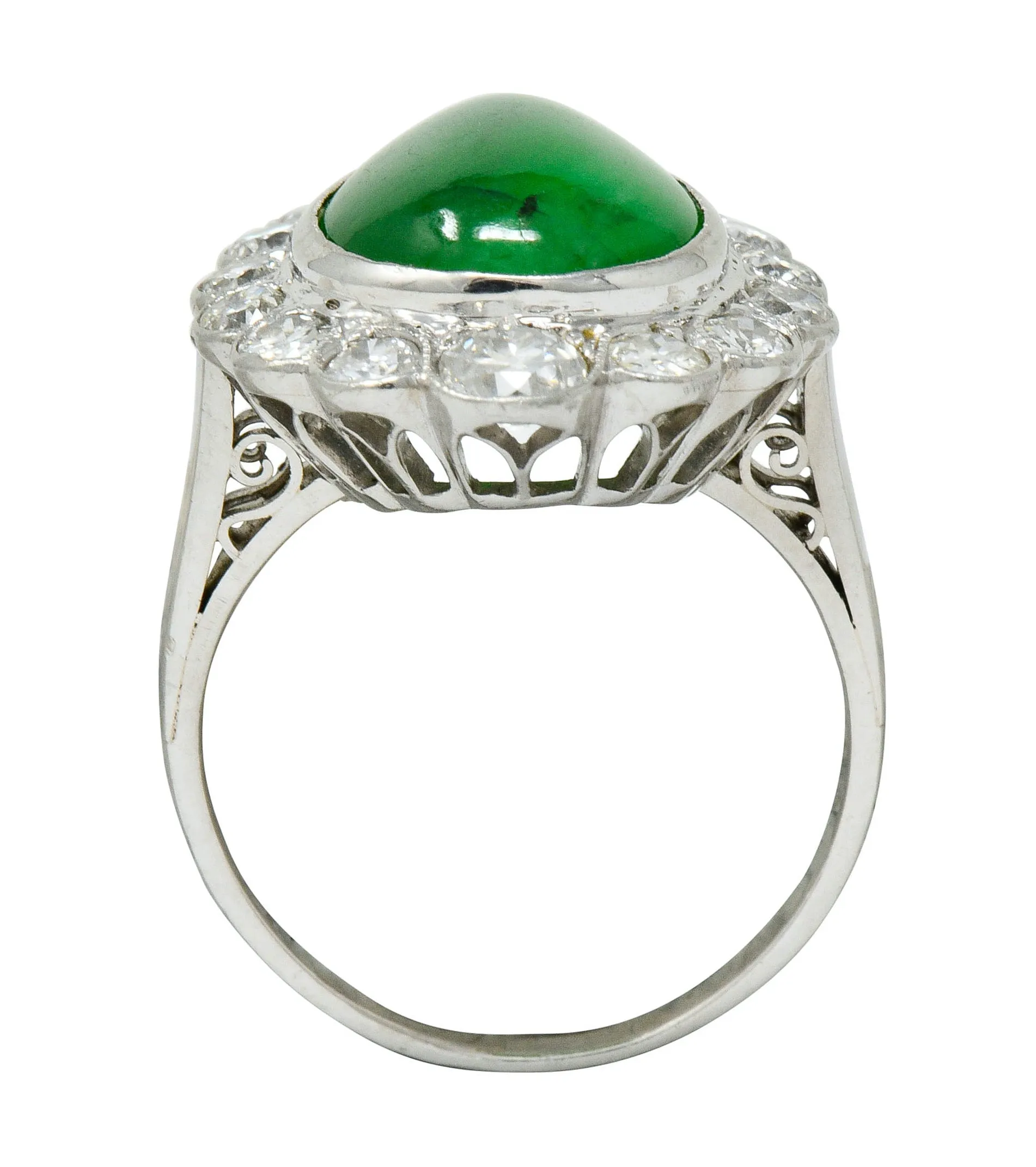 Deco Jadeite Jade Diamond Platinum Pear Cluster Ring GIA