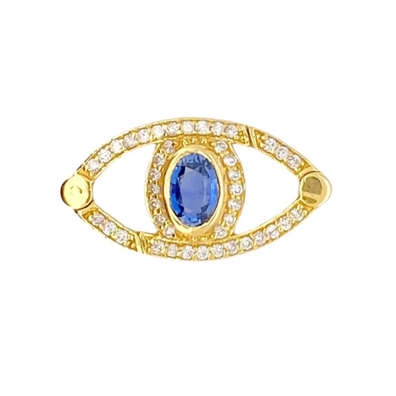 Diamond and Sapphire Evil Eye 21.5x11.5mm Charm Holder Connector 14K Gold R4569