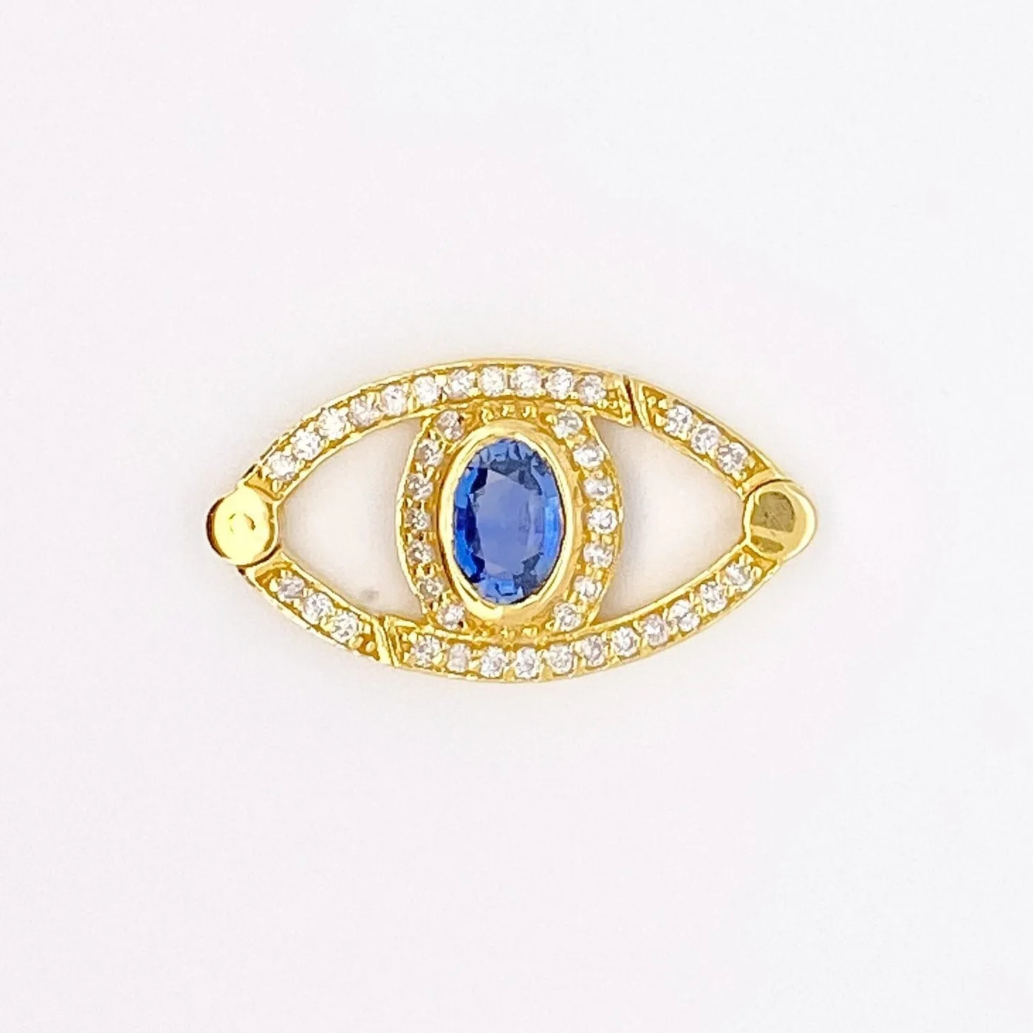 Diamond and Sapphire Evil Eye 21.5x11.5mm Charm Holder Connector 14K Gold R4569