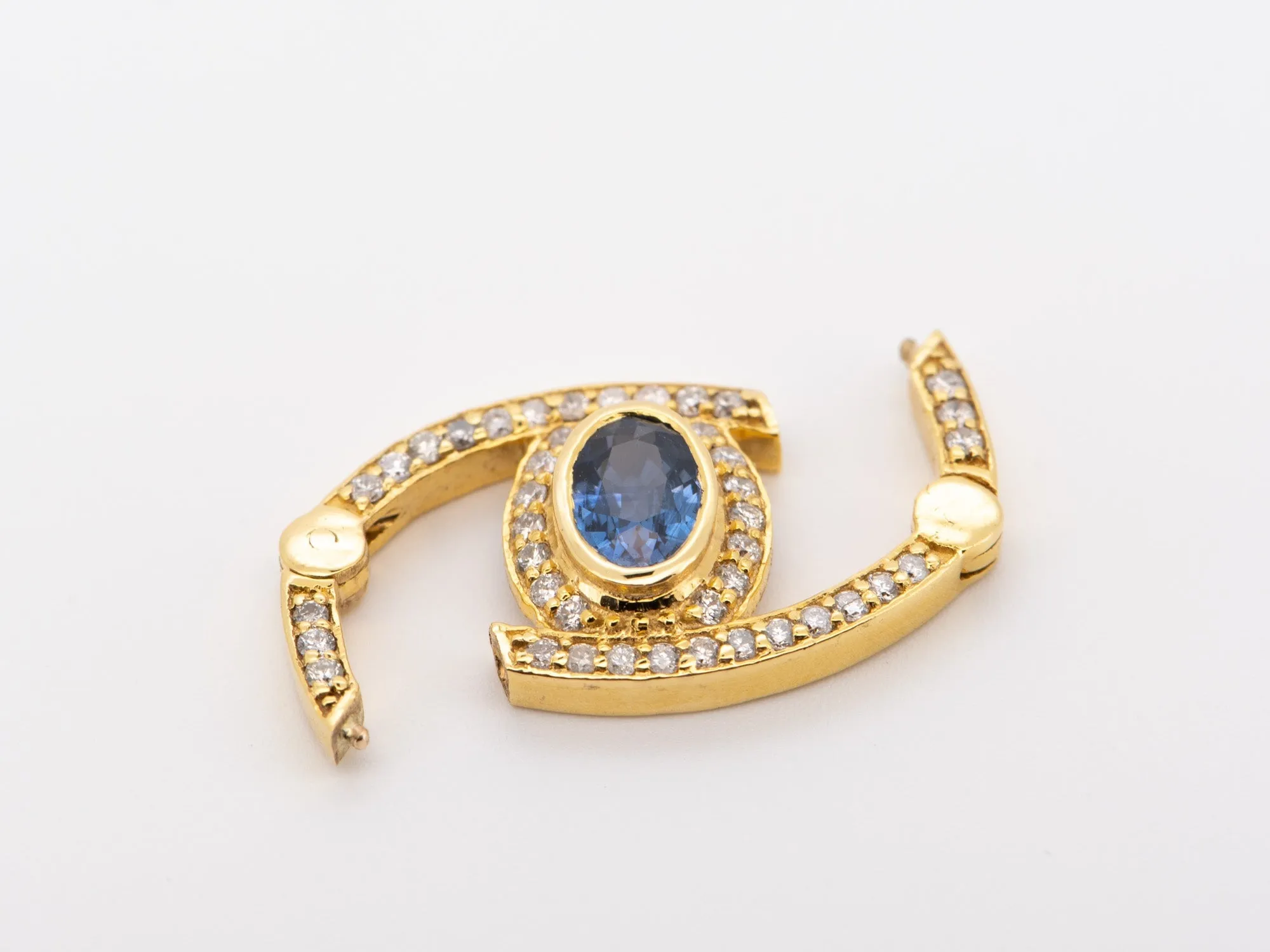 Diamond and Sapphire Evil Eye 21.5x11.5mm Charm Holder Connector 14K Gold R4569