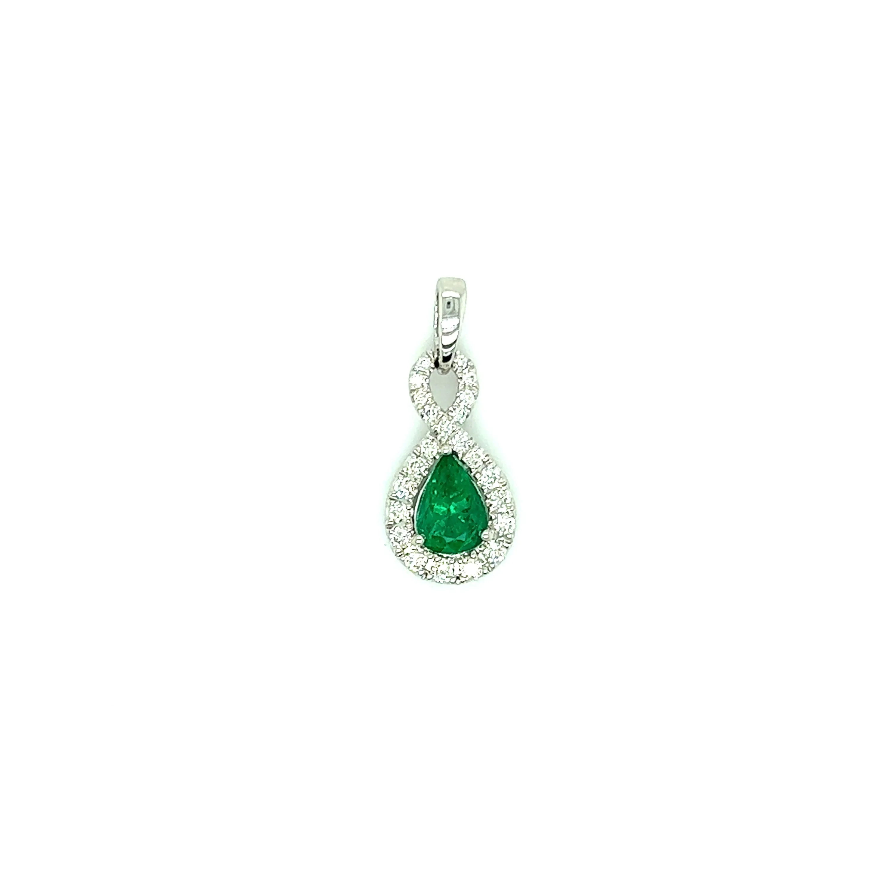 Emerald Infinity Pendant with 0.23ctw of Diamonds in 18K White Gold