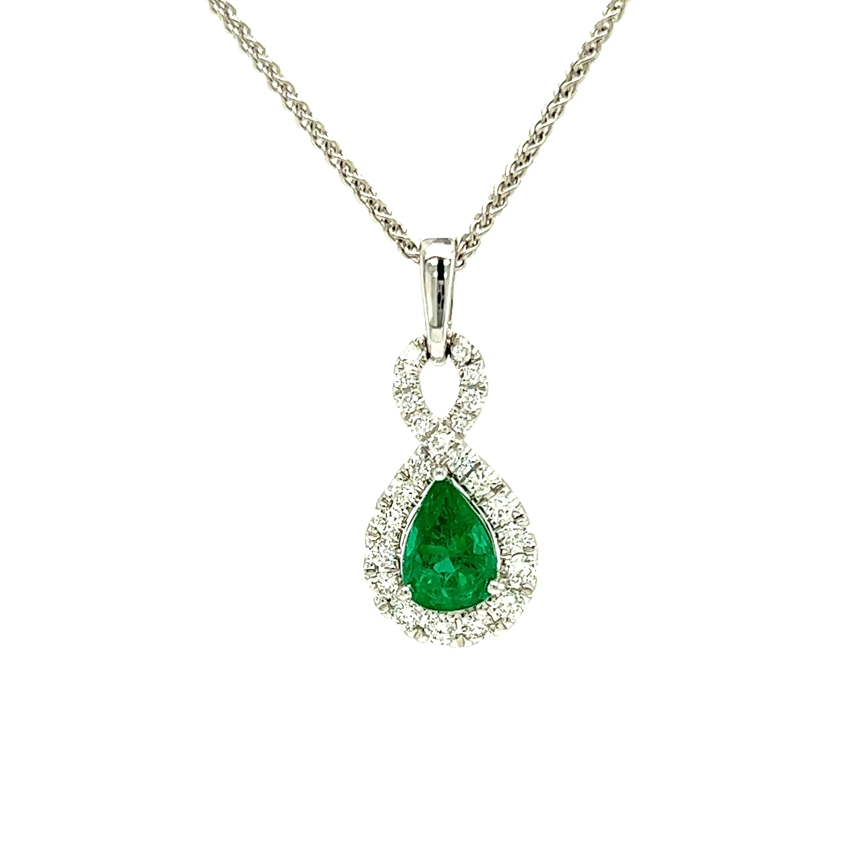 Emerald Infinity Pendant with 0.23ctw of Diamonds in 18K White Gold