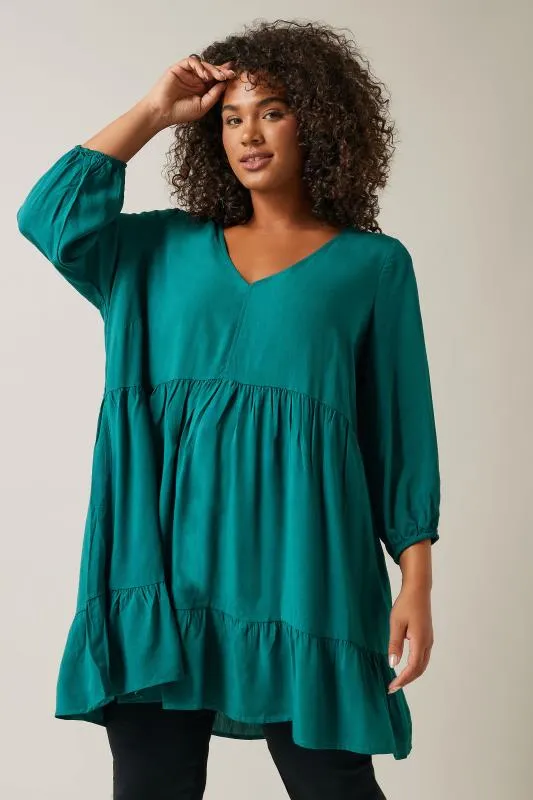 Evans Jade Green Tiered Frill Hem Tunic Top